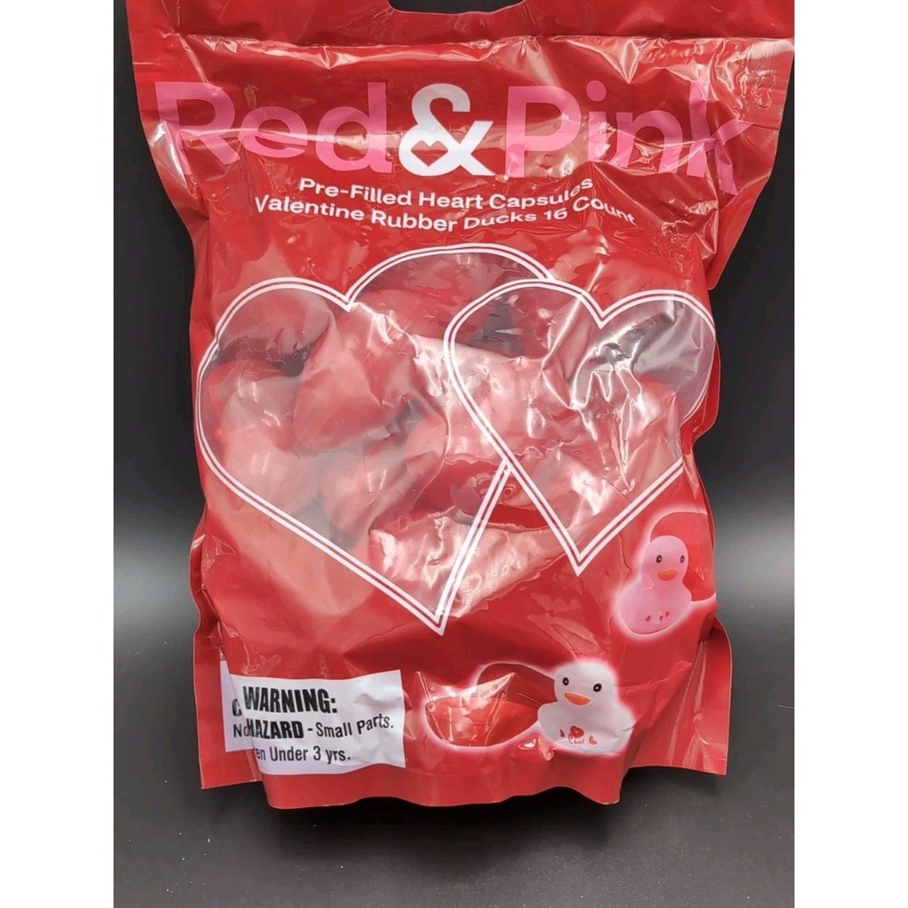 16pc Pre-filled Heart Capsules With Valentine with rubber ducks